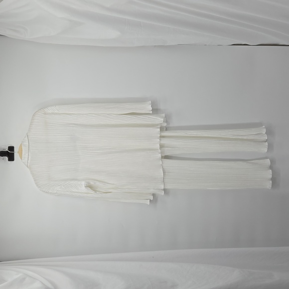 Shirt Pleated Two Piece Set Loose High Waist Wide Leg Pants Suit Casual … - Picture 9 of 14